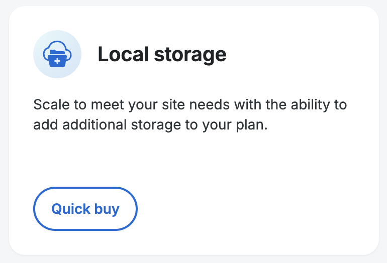 Screenshot of the Quick Buy option for adding additional storage to an account on the Products page in the WP Engine User Portal 