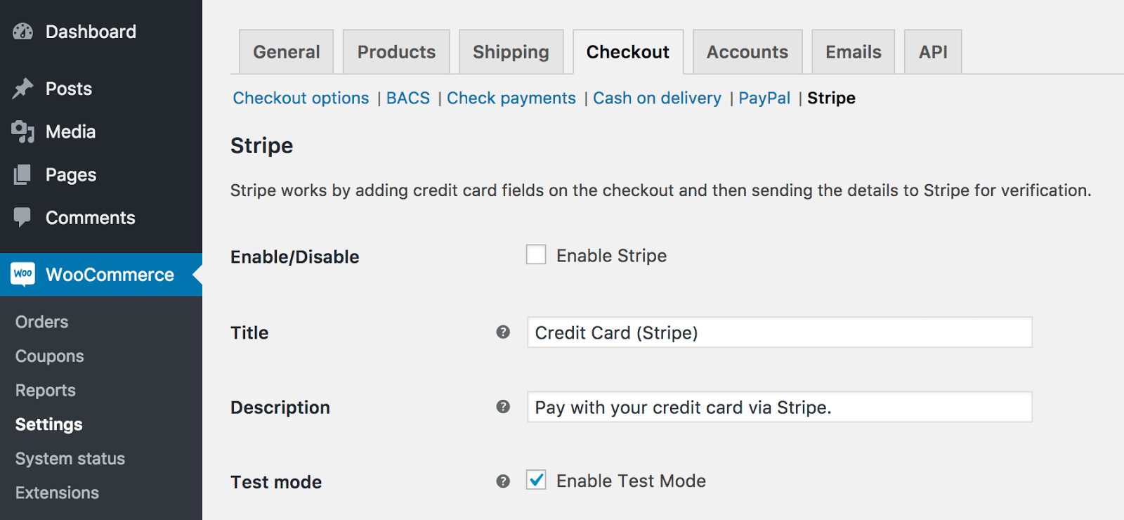 Woocommerce Stripe Settings for WordPress