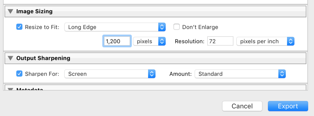 Updating image size in Lightroom