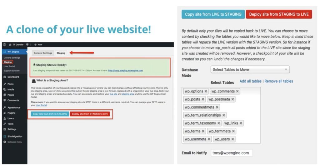 staging sites with WP Engine