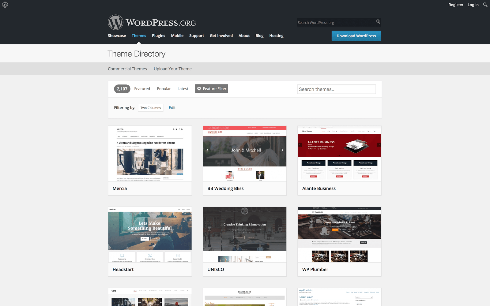 Wordpress themes with columns