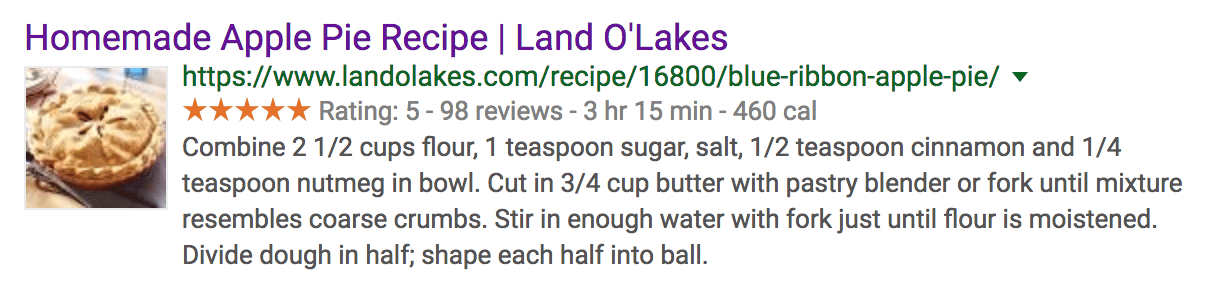 organic search result for a homemade apple pie recipe