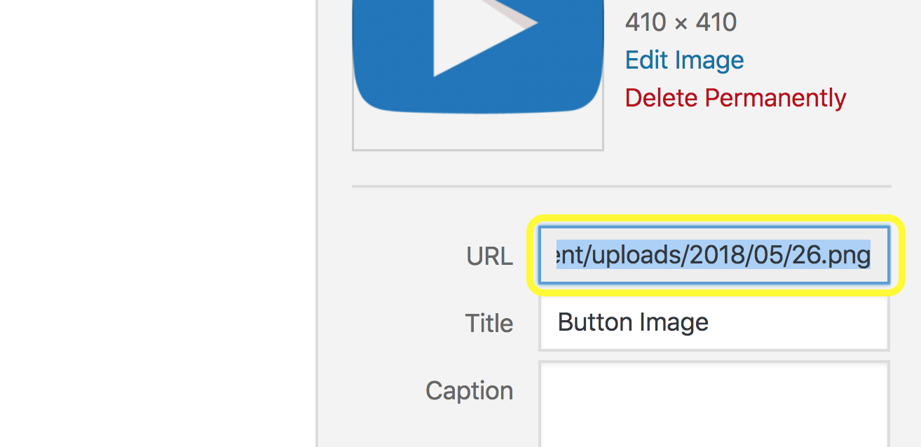 image shows a WordPress media file URL. create scroll back to top button WordPress