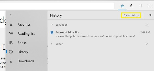 Clear Cache in Microsoft Edge