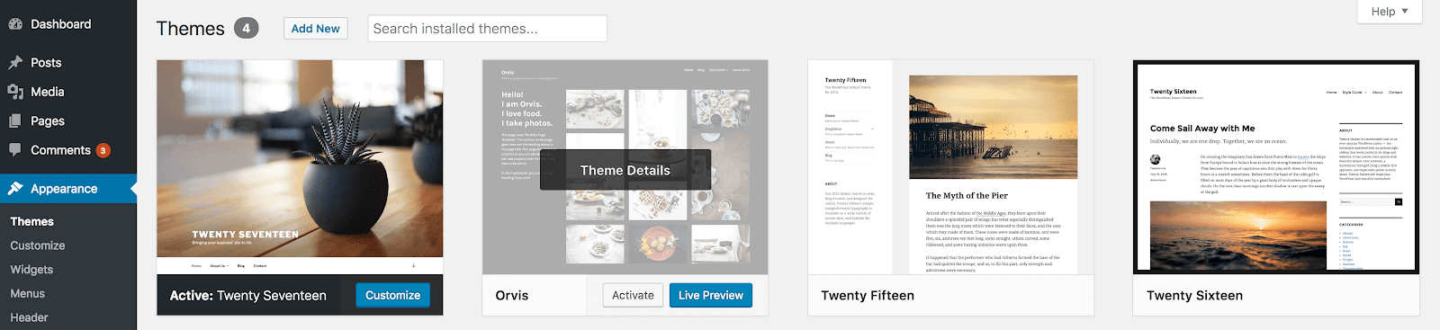 activate wordpress theme