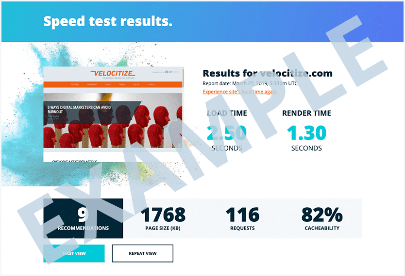 Example WordPress speed report