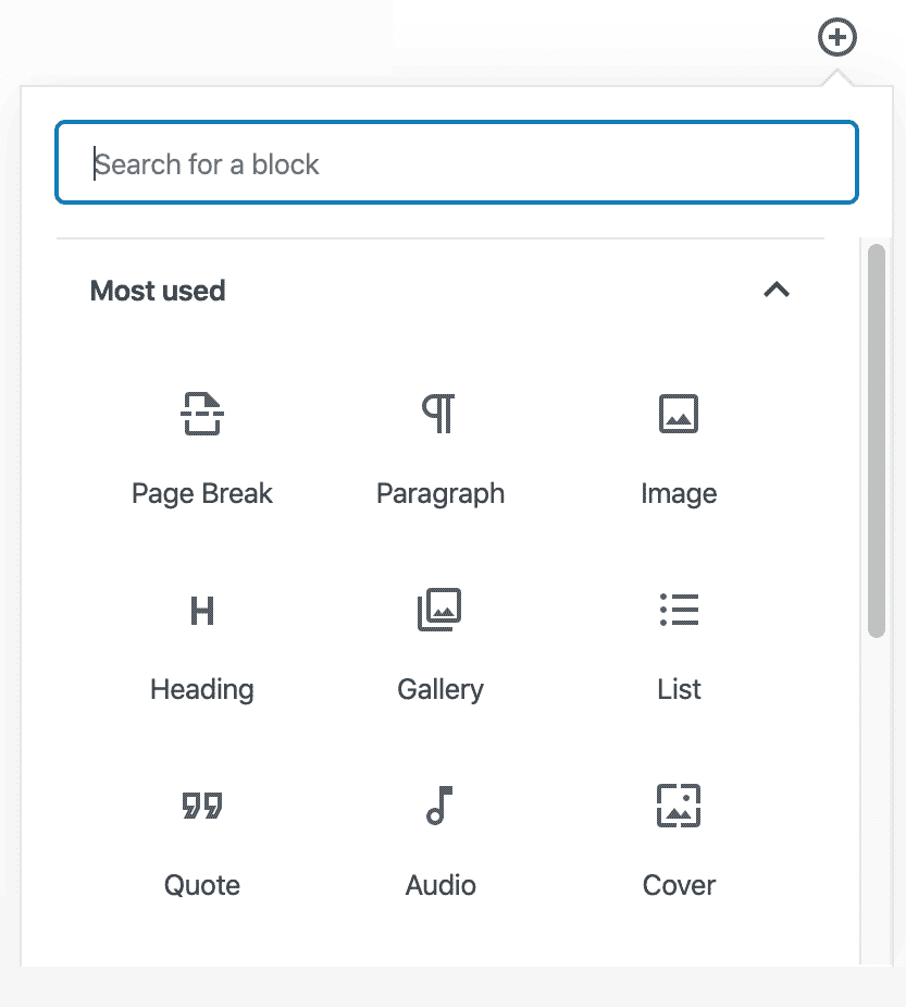 WordPress block dialog box