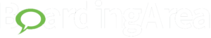 BoardingArea logo: "boardingArea" is written in white, sans-serif font. The "o" is a text bubble, outlined in green.