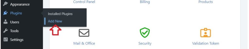WordPress navigation with Plugins > Add New highlighted