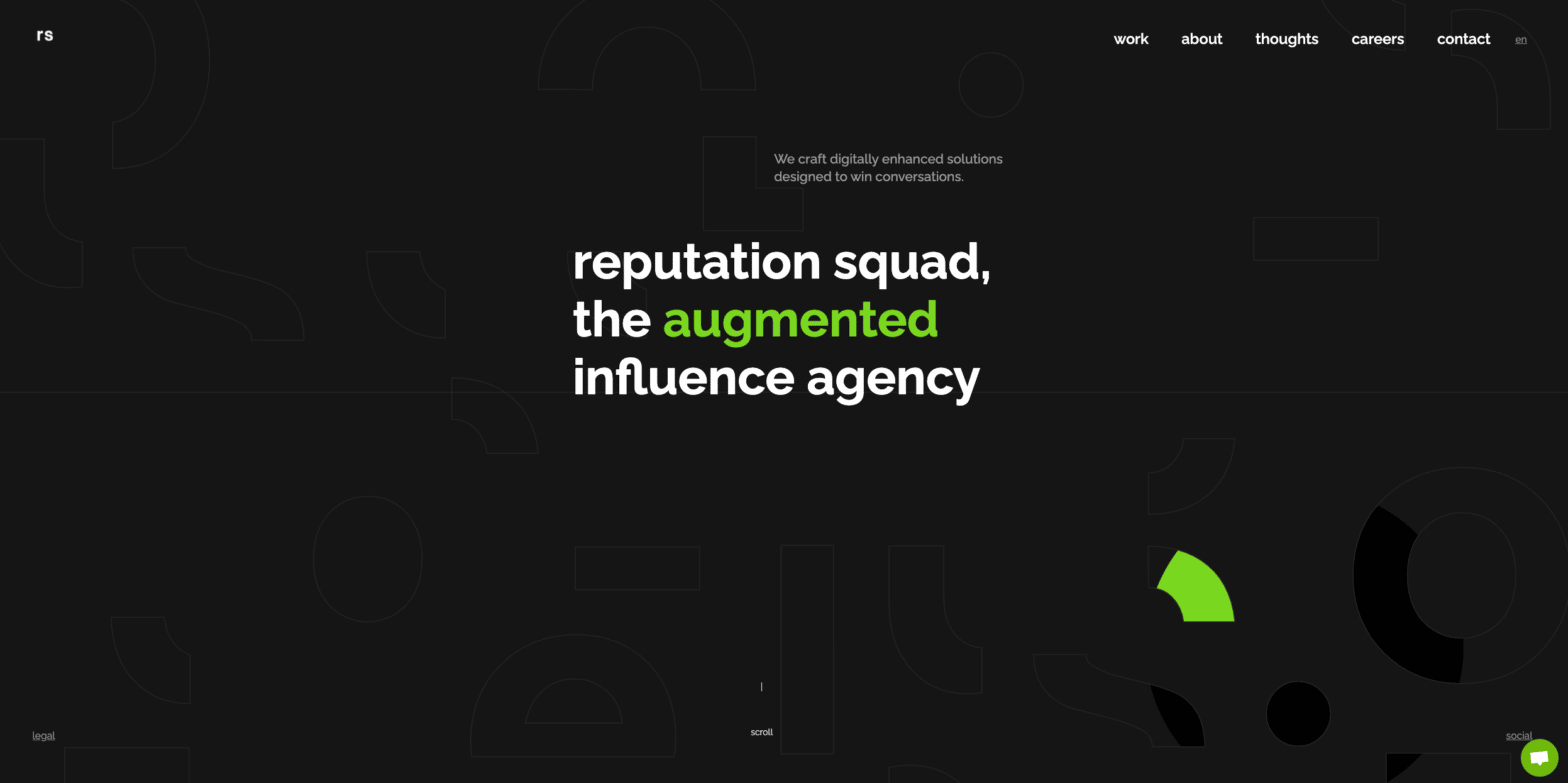 A screenshot of the homepage for Reputation Squad, one of the best agency websites
