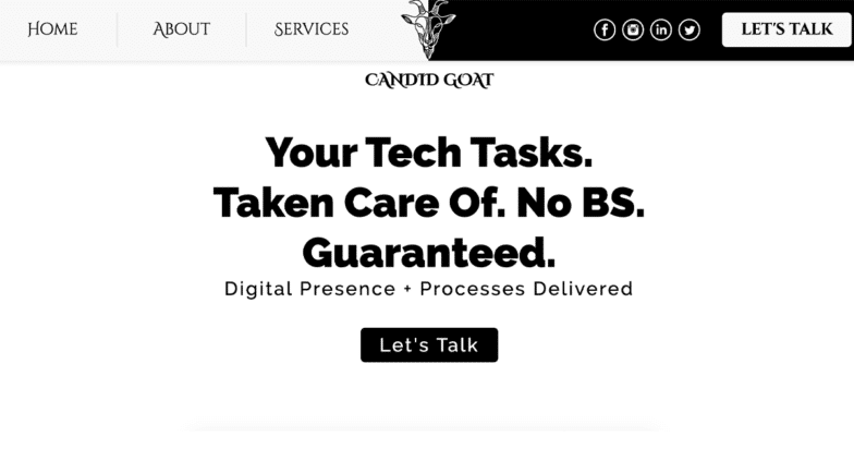 Screenshot from Candid Goat website
