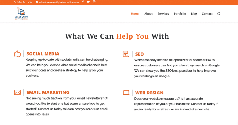 Screenshot from Narrative Digital Marketing website