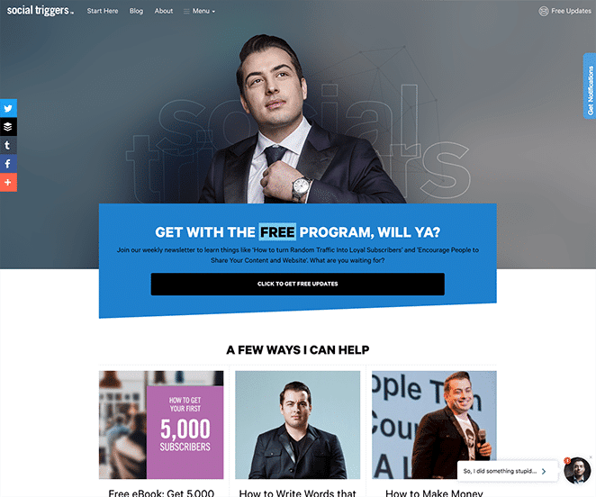 Screenshot from Social Triggers website