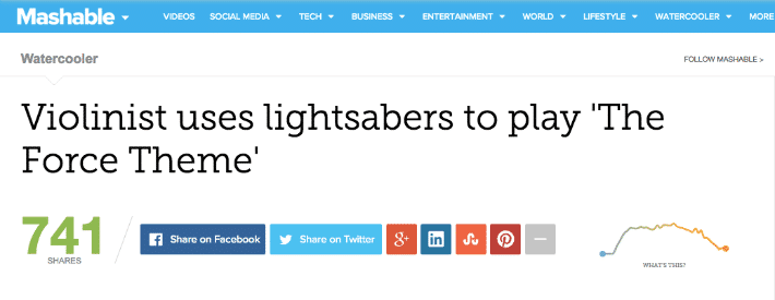 article on Mashable with social icons below the title