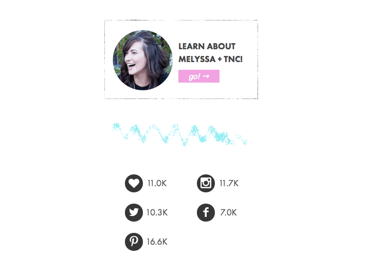 screenshot from Melyssa Griffin site with links to social platforms