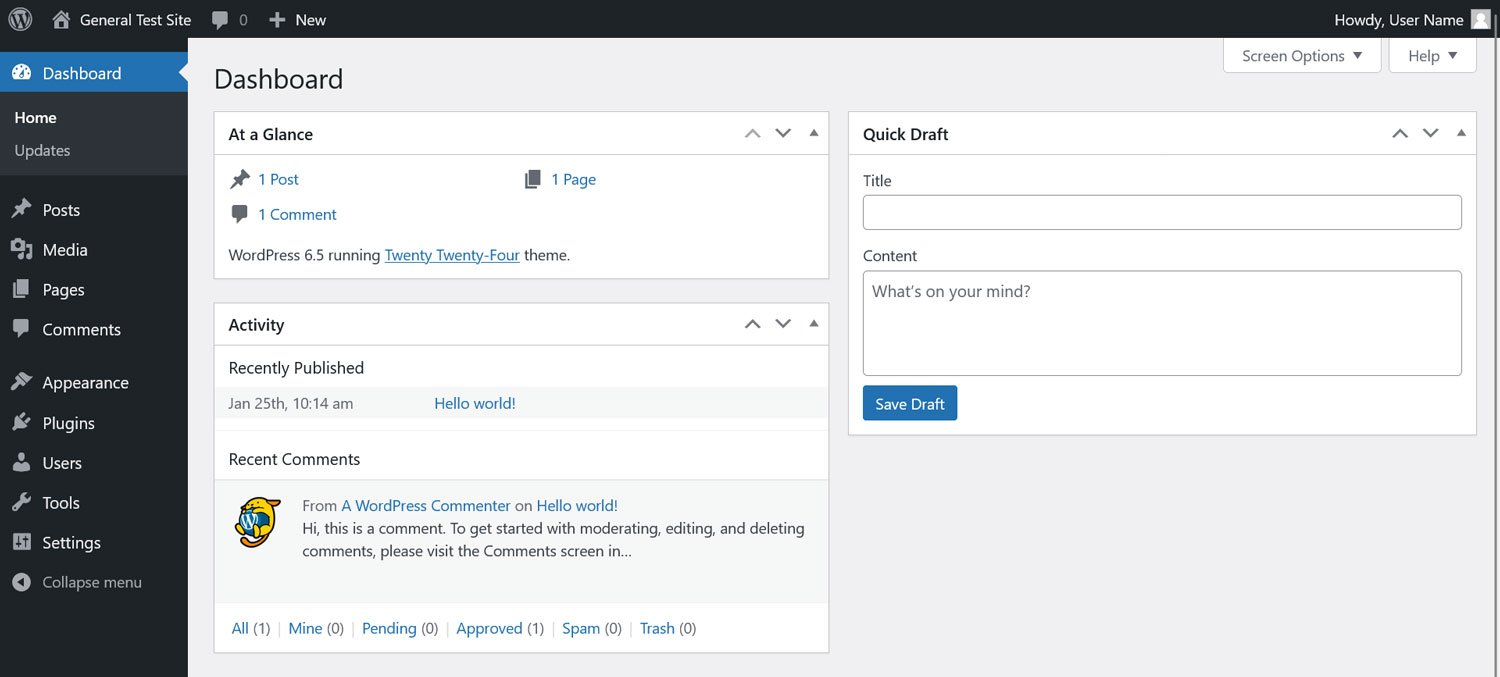 An image of the WordPress dashboard