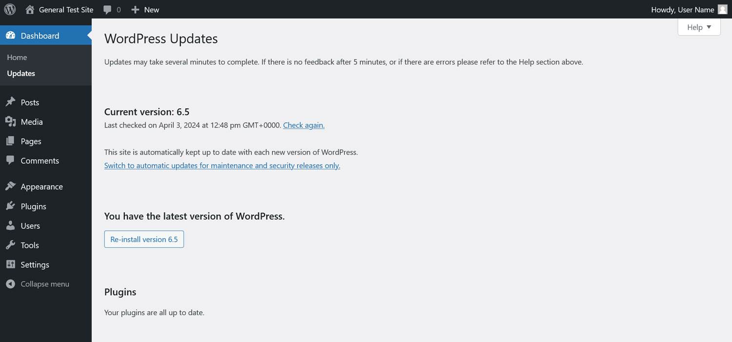 WordPress dashboard > updates” class=”wp-image-991″></figure>



<div style=