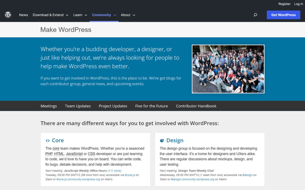 WordPress.org Make WordPress community page