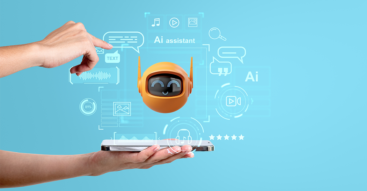 What are bots? A woman's hands with smartphone, AI bot conversation.