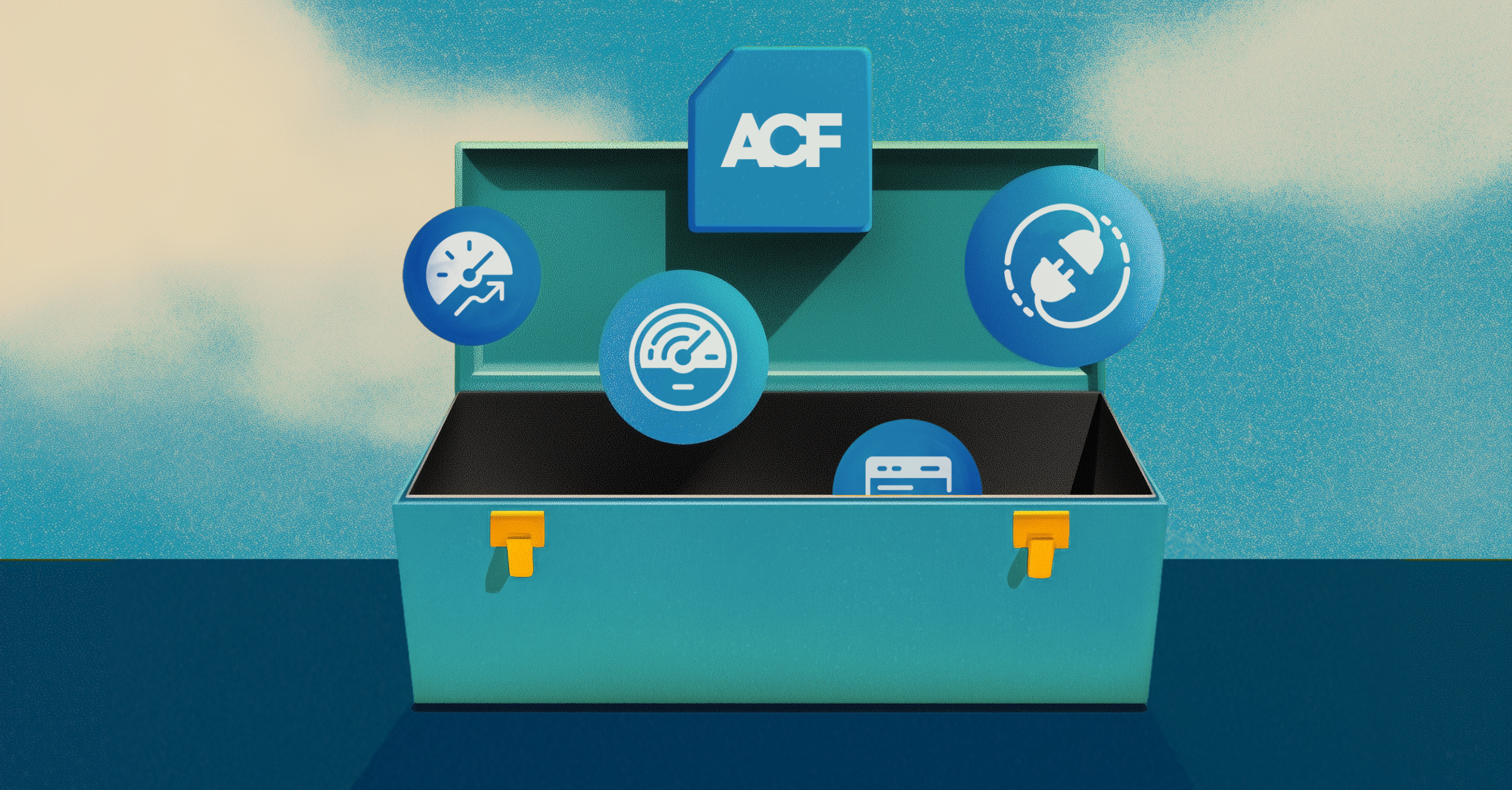 An illustration of a tool box with several WP Engine product logos coming out of it.