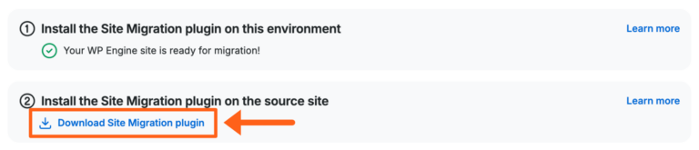 How to Migrate from Kinsta to WP Engine. Download Site Migration pllugin button within Kinsta environment