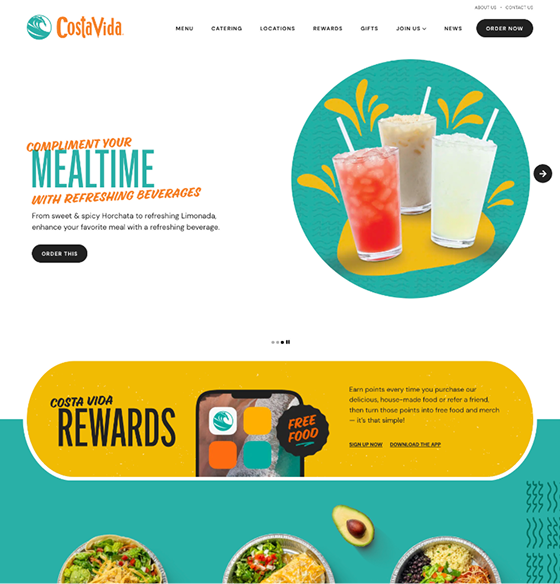 Screenshot of the Costa Vida website, costavida.com