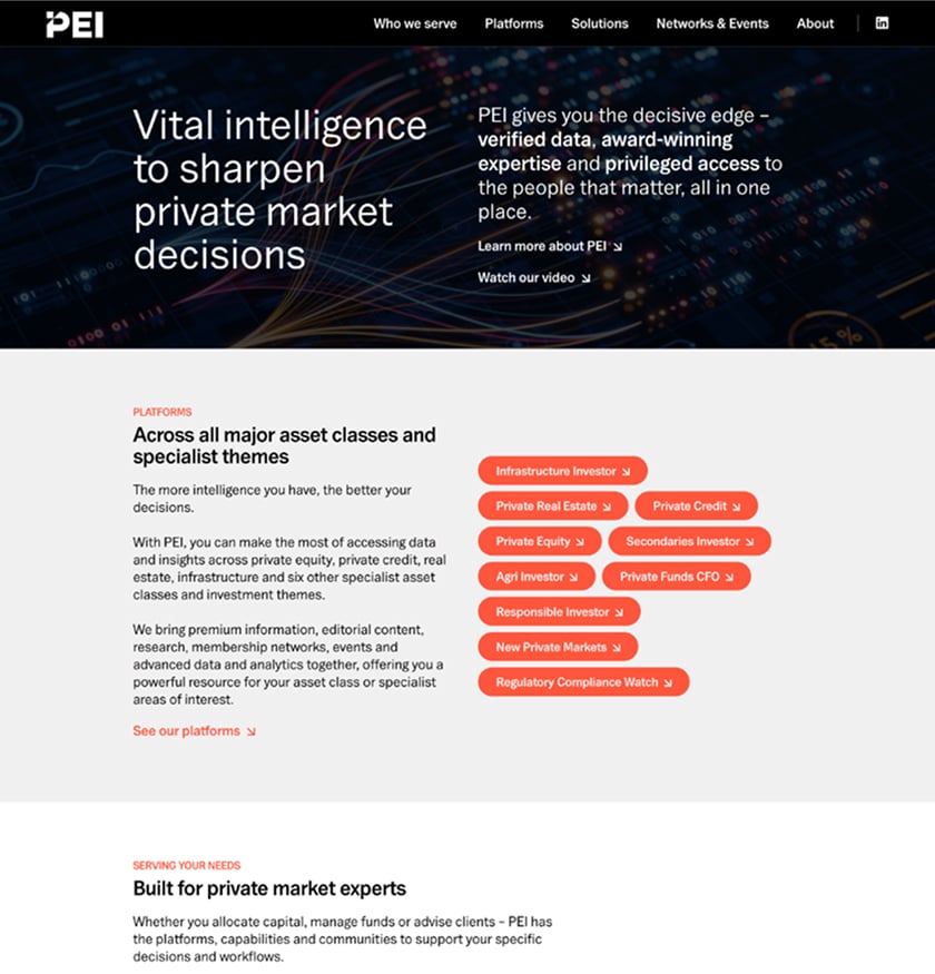 Screenshot of PEI homepage.